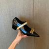 Thick Heel Golden Women Mary Jane Shoes Fashion Pointed Toe Shoes 2025 Spring Ladies Elegant Dancing Party Prom Shoes