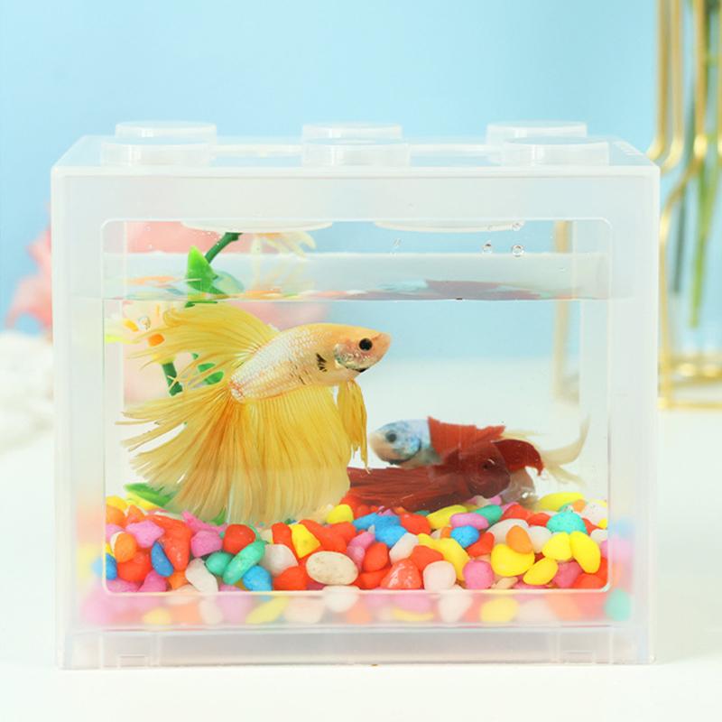 1Pc Home Block Fish Tank Fighting Fish Tank Small Desktop Mini Fish Tank Stackable Creative Design Aquarium