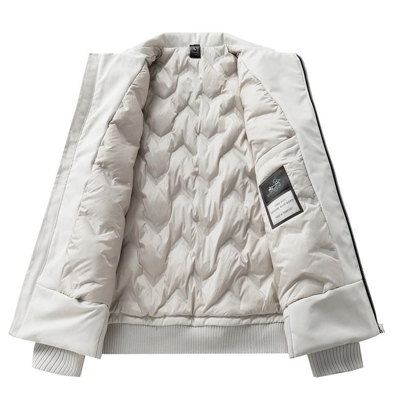 Mens Winter Down Jacket 50% White Duck Loose Fit Business Casual Coat With Lapel Multiple Pockets