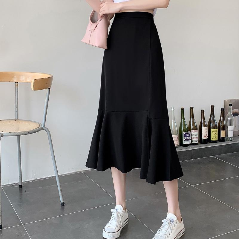 

2025 New Style Women s Slimming A-line Fishtail Midi Skirt S чёрный
