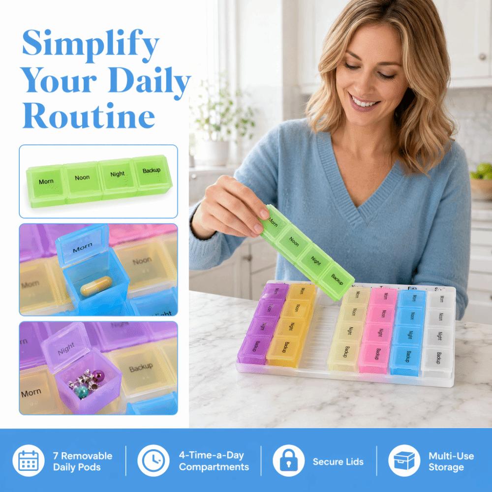 8pcs Assorted Colors Medicine Organizer Box 28 Compartments Daily Medication Organizer  Home Storage