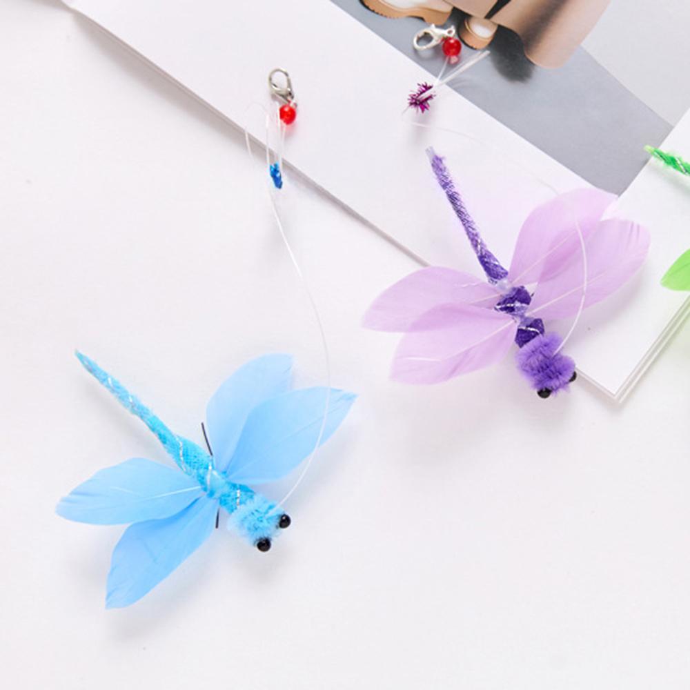10pcs Random Mix Feather Dragonfly Replacement Head Cat Teaser Stick Change Heads Toys Pet Supplies