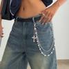 Pants Chain Faux Pearls Metal Flower Decor Wallet Chain Multi-layered