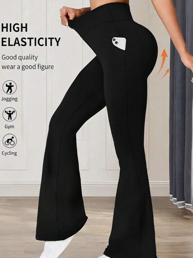 High-Waisted Women s Yoga Flared Pants with Pocket Extra Large