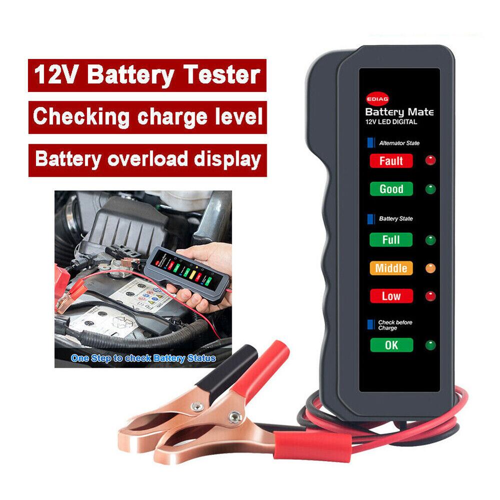 12V Battery Diagnostic Tool Digital Auto Battery Tester 6 LED Display Digital Battery Monitoring Meter for Car Motorcycle Trucks