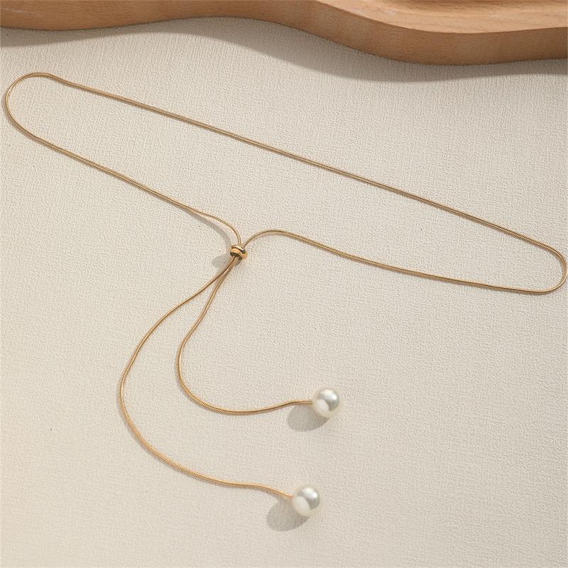 Simple Long Tassel Pull Pearl Pendant Necklace For Women Adjustable Y Necklace Clavicle Chain Choker  Jewelry Girls Gifts