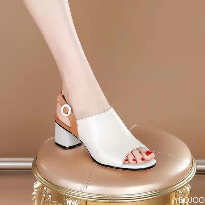 Fashion Fish Mouth Color Blocked Low Heeled Sandals 2025 New Outfit European and American Versatile Style Sandals Platform Zapatos Mujer