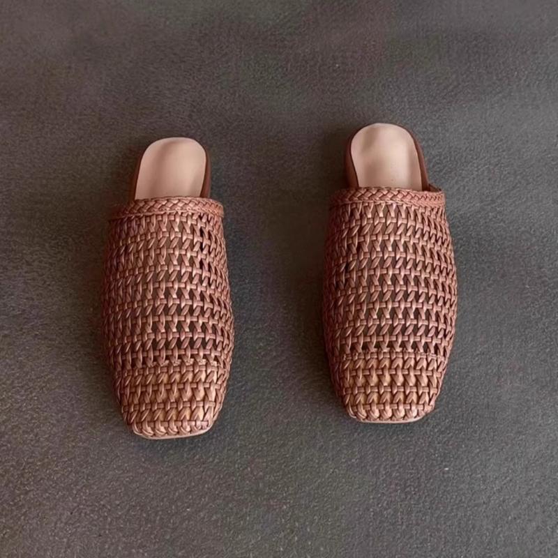 

Летние женские тапочки 2025 Новая мода Дышащие сетчатые балетки Роскошные тапочки на танкетке с квадратным носком Удобная женская обувь 35 темно-коричневого