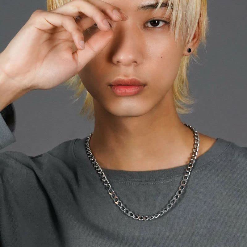 Collier à chaîne large enroulée de 7 mm de largeur coupée Kihei 50 cm en acier inoxydable chirurgical avec pochette sur mesure uniquement Kihei Thick Brand [Lion Heart] Homme