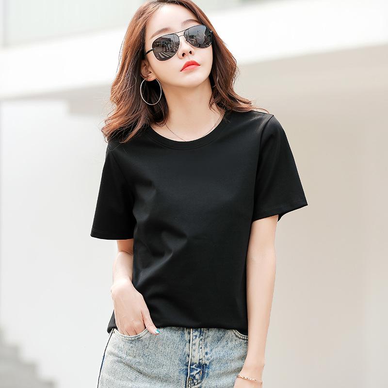 Summer new solid color cotton t-shirt slim white t-shirt women's thin short sleeves, white, collar T