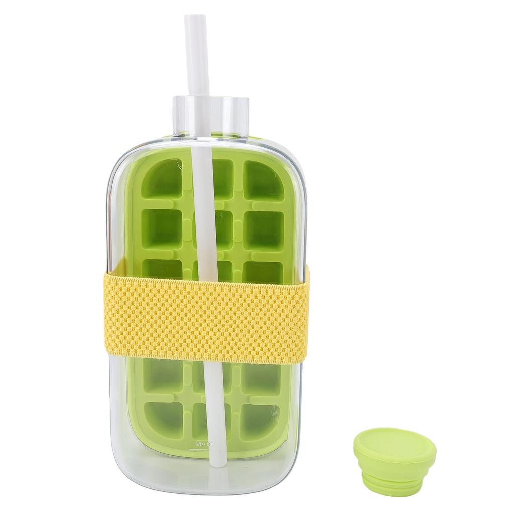 Ice Cube Bottle with Straw Press To Release 18 Grid 800ml Ice Cube Making Bottle for Freezer Green