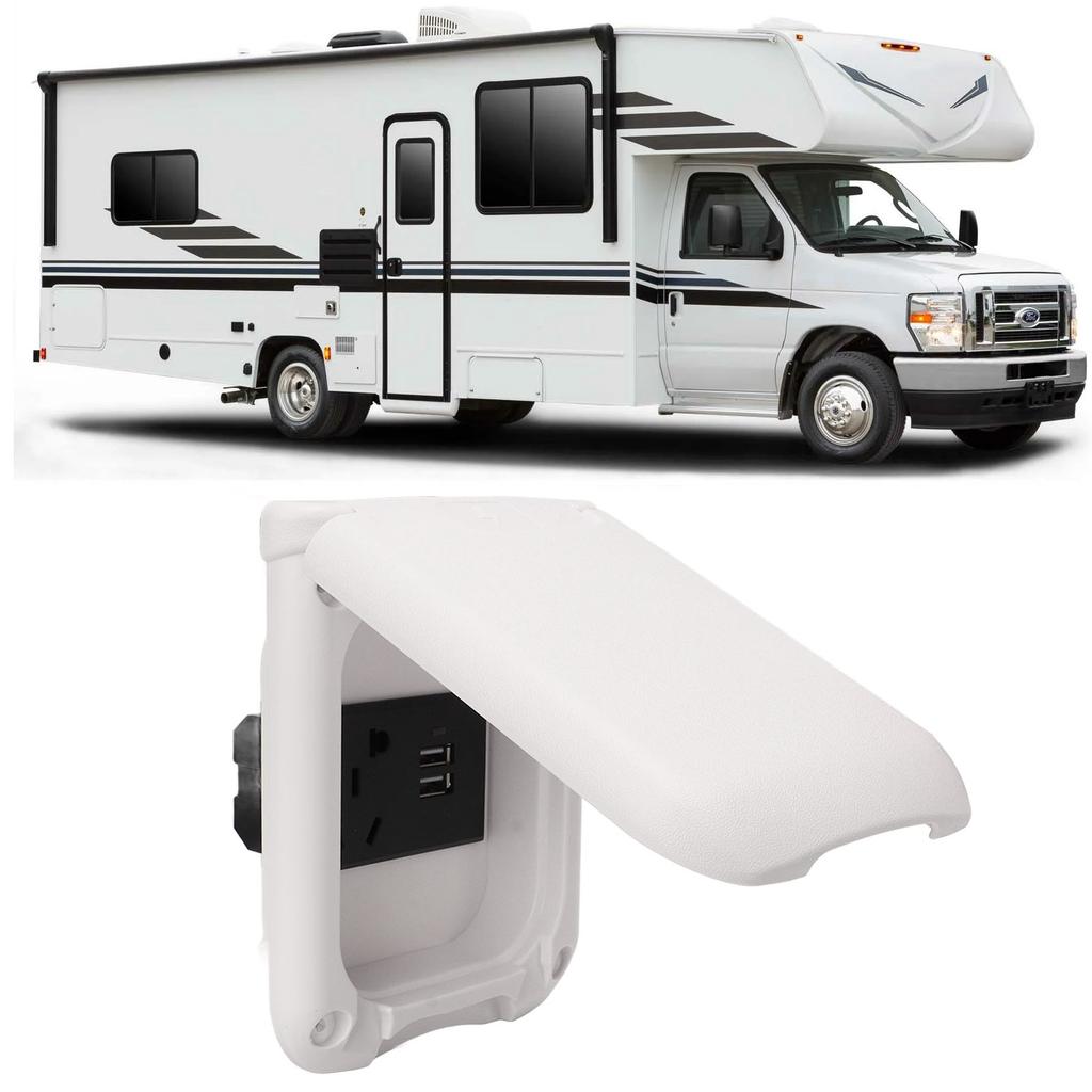 RV Power Outlet Box Multifunctional ABS Magnetic Cover IP44 Waterproof Outdoor Electrical Receptacle