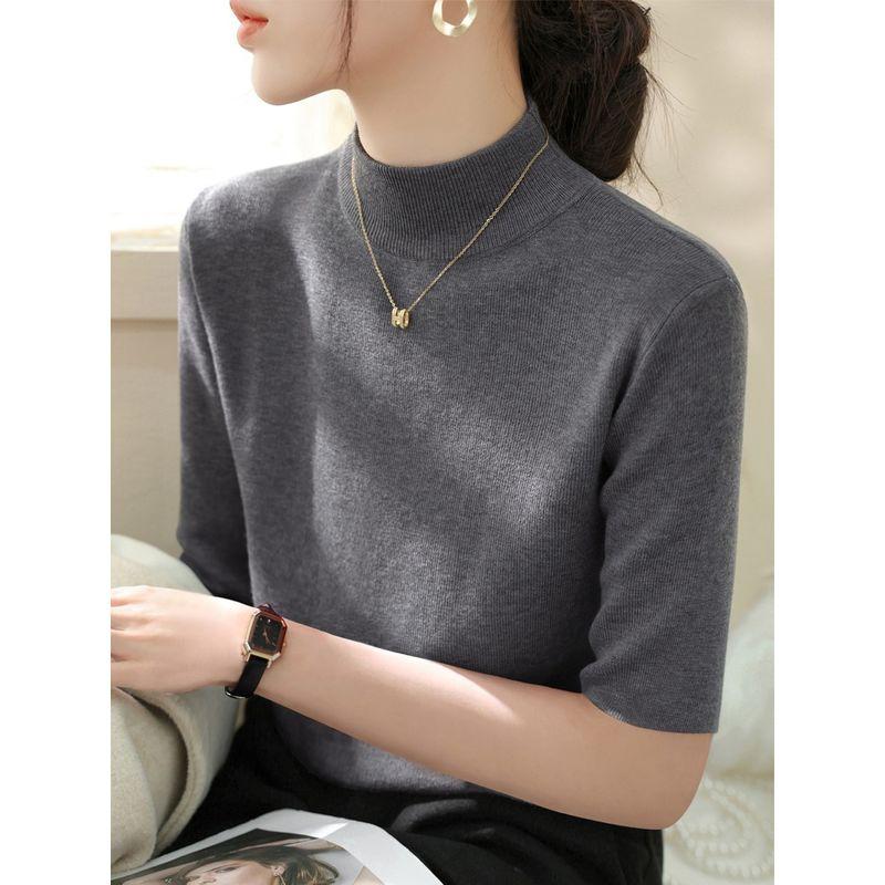 

Вязаный топ с полувысоким воротником, облегающий плечи, базовая рубашка Dark gray ~ middle sleeve S