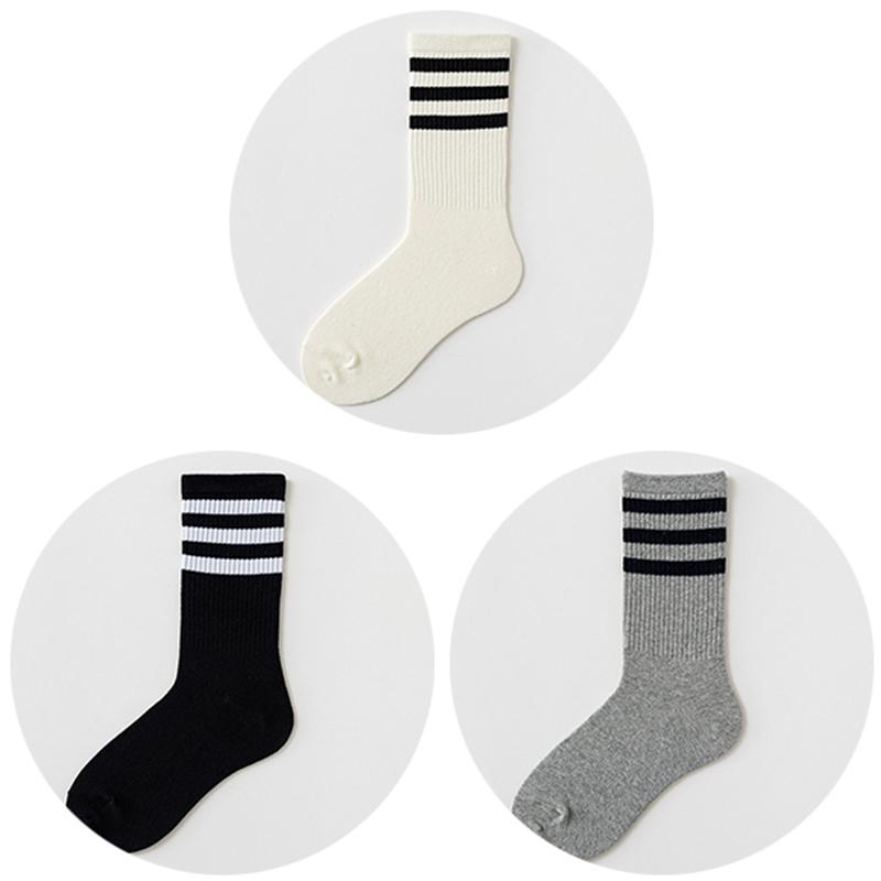 3 Pairs Cotton Women Sock Striped Solid Color Casual Breathable Hip Hop Skateboard Fashion Female Black White Middle Tube Socks