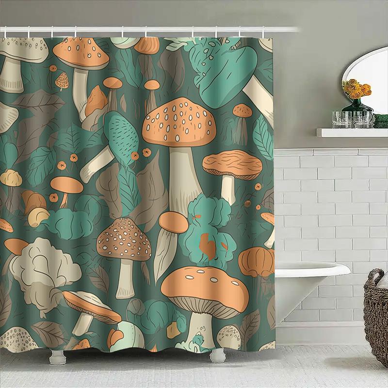 Charming Mushroom Print Shower Curtain Vivid Unique Decor For Your Bathroom