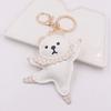 Patchwork PU Bear Pendant Animal Car Keyring Creative Ballet Bear Keychain  Girl/Boy
