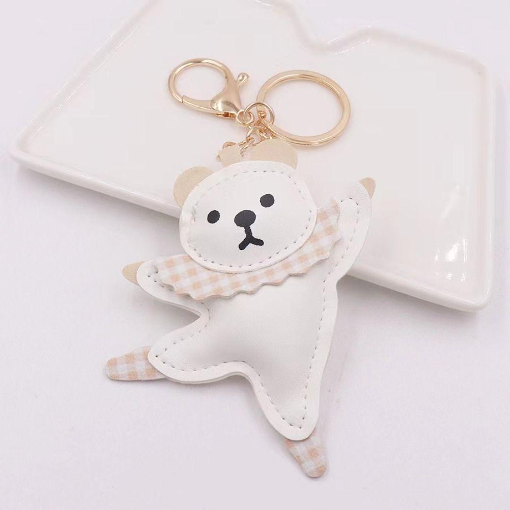 Patchwork PU Bear Pendant Animal Car Keyring Creative Ballet Bear Keychain  Girl/Boy