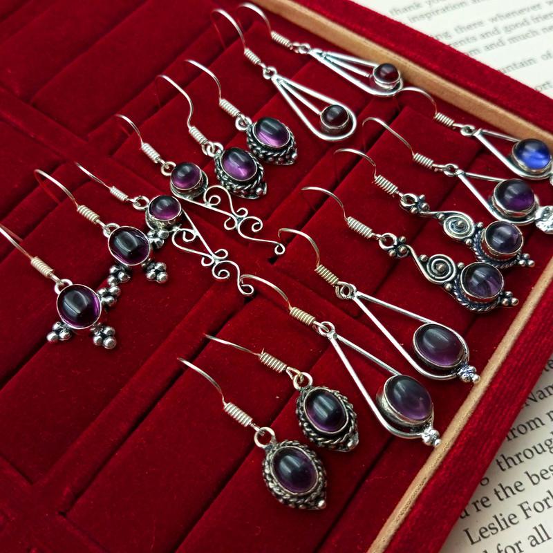Amethyst Gemstone 925 Sterling Silver Plated Gift 10 Pairs Earrings MY-10