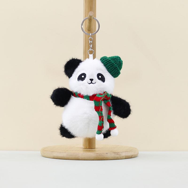 Charming Christmas Panda Pendant Keychain Soft Plush Animal For Kids And Adults
