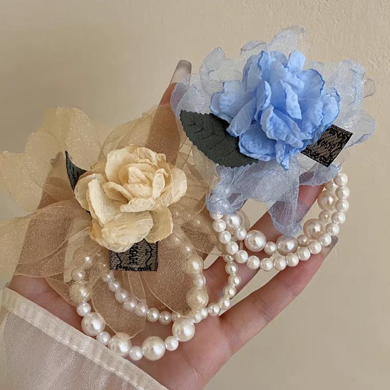 Small fresh and sweet mesh flower hair band grab clip French princess wind shark clip Mori Internet celebrity same jewelry women
