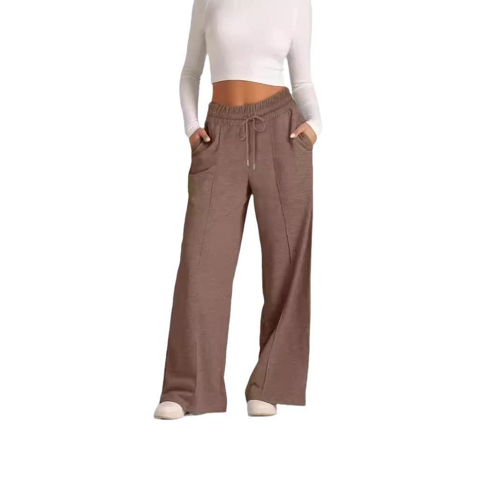 2026 Autumn/Winter Women's Solid Color Tie-Waist Wide-Leg Pants