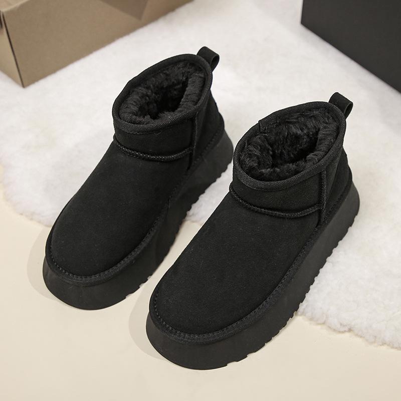 Schneestiefel Damen Muffin dicksohlige Oberbekleidung im Winter 2025 neue Fell integrierte warme Fellschuhe flache Stiefel