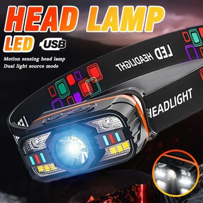 Motion Sensor LED Headlight, Rechargeable,6 Modes Portable Headlight,adjustable Lamp Head,running,camping, Barbecue,fishing,emergency Lighting