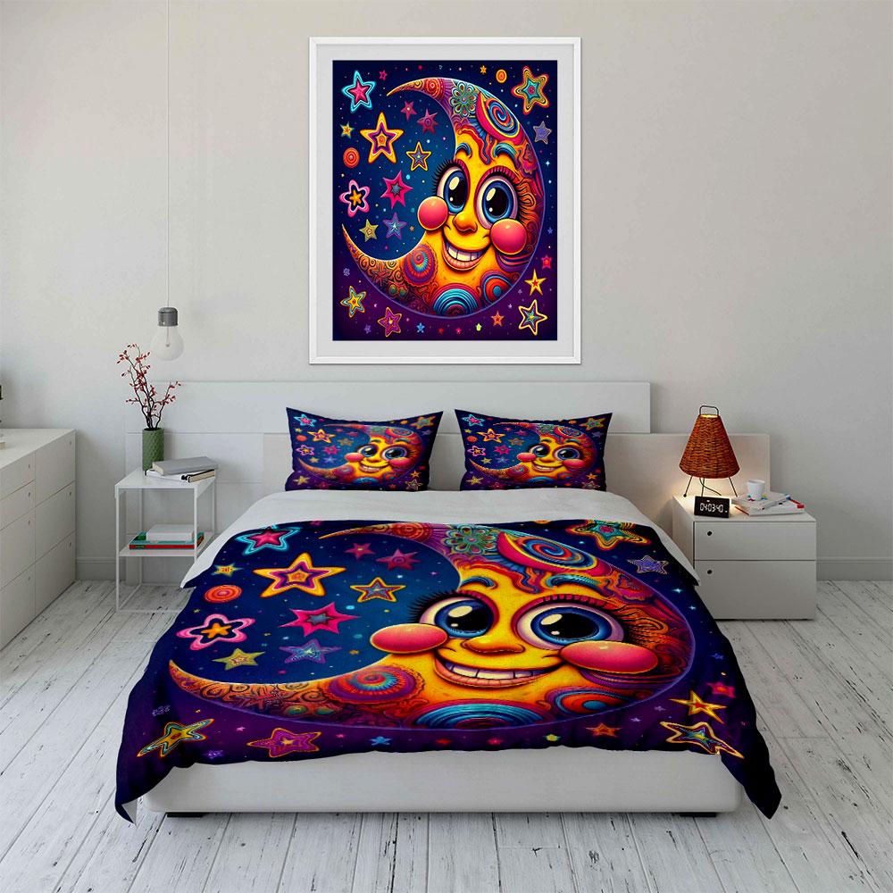 Colorful Moon Starry Decorative Set Soft Comfortable Duvet Cover Bedding Set Included 1*Duvet Cover & 2*Pillowcases, Gift