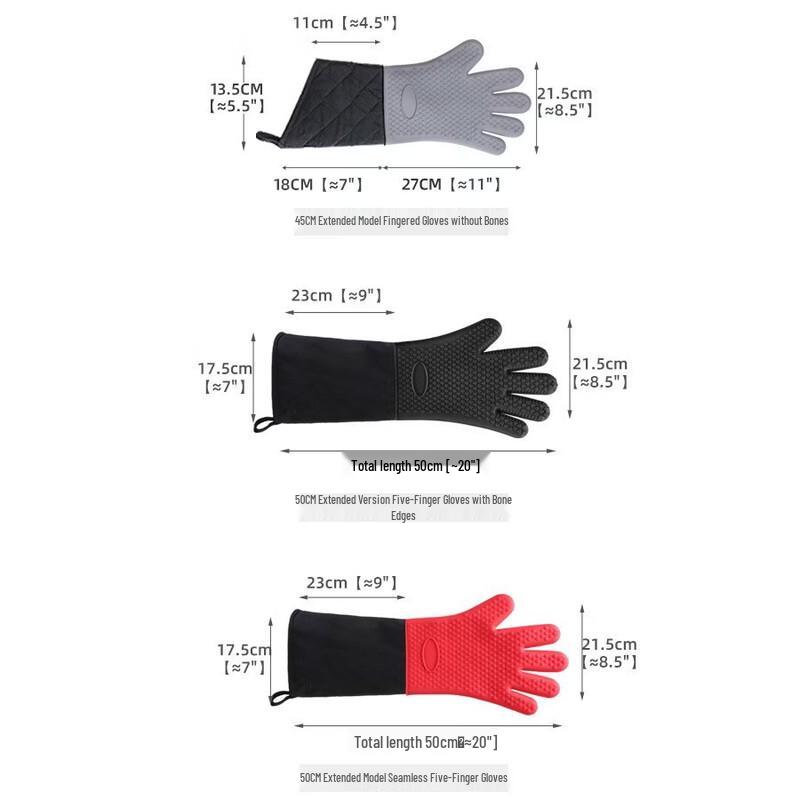 Extended Five-Finger Silicone Baking Gloves
