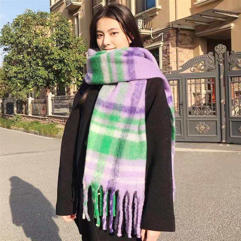 Autumn and Winter Scarves Women's Winter High-end Scarves Thickened and Warm Tonglu Imitation Cashmere Plaid Scarves