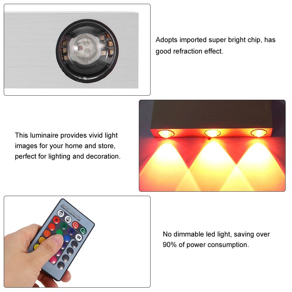 LED Colorful RGB Wall Lamp Aluminum Indoor Bedroom Waterproof Decorative Lamp(Rectangular 6W)