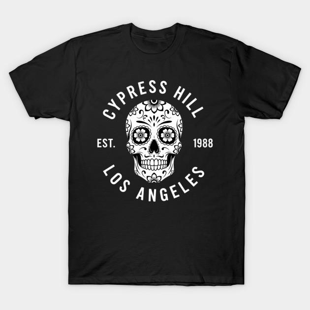 

Men Black Print T-shirt Cypress Hill Floral Skull No-Cut Transfer Paper Print Cotton Tshirt 4XL