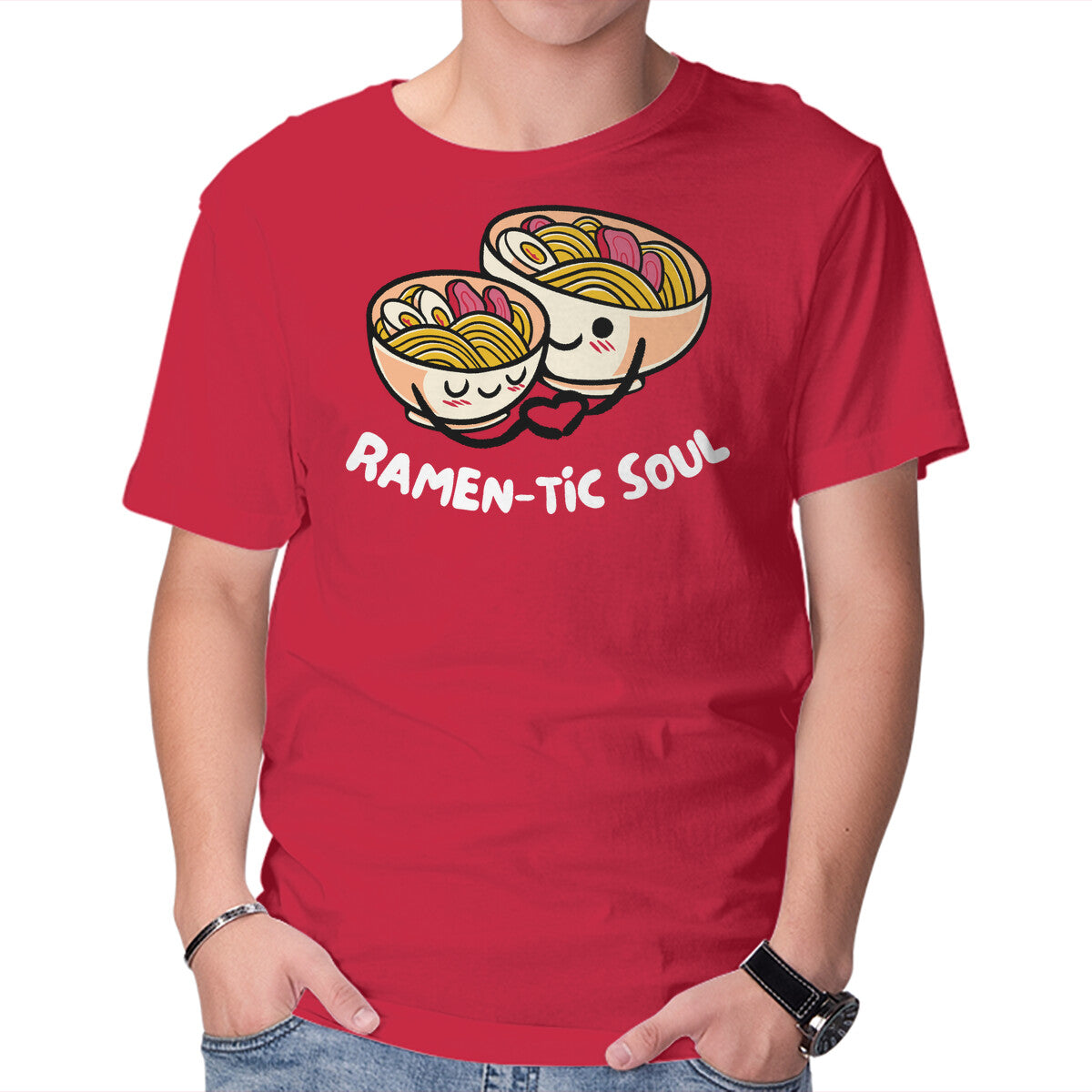 Unisex Crew Neck T-Shirt Ramen-tic Soul Graphic Short Sleeve Casual Tee S