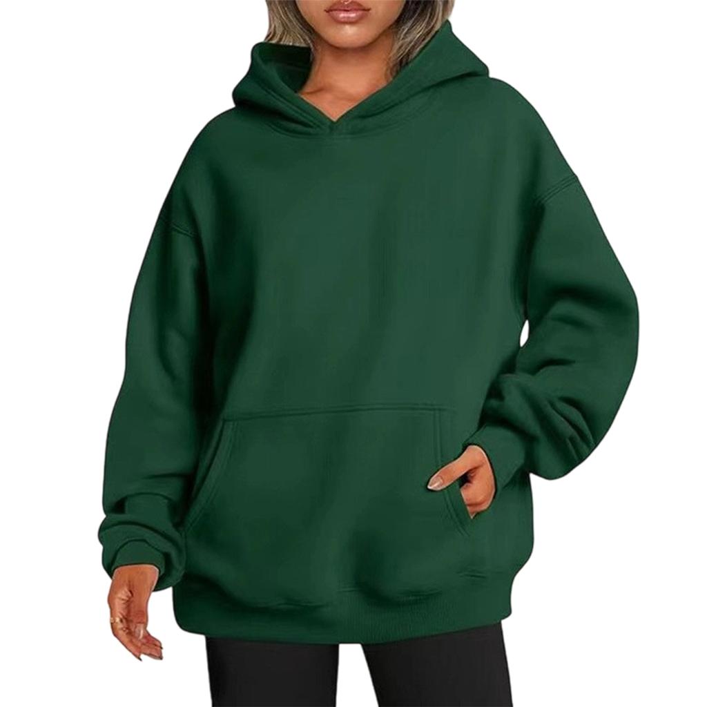 Women's Color Long Sleeve Pullover Hoodie with Front Pocket Loose Fit