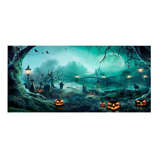 7 X 16ft Halloween Garage Door Cover Large Skeleton Graveyard Hanging Backdrop Door Banner for Halloween Yard Front Porch Wall Decoration