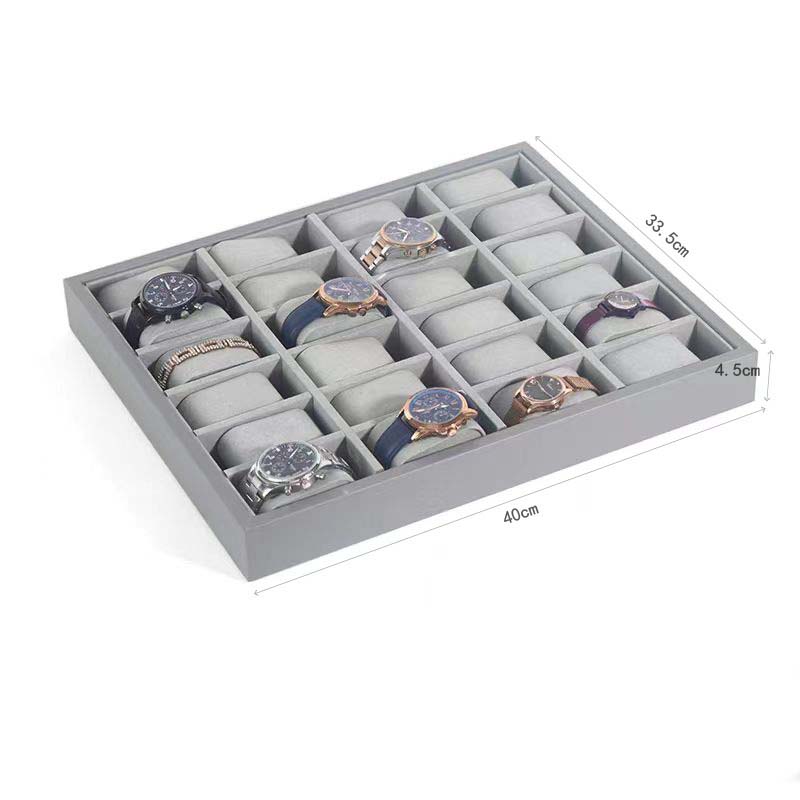 Gray Pu Leather Watch Display Tray With Large Capacity 6/12/24 Grid Watch Display Tray For Men And Women's Jewelry Storage