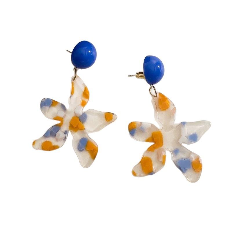 Color Gentle and Sweet Oil Painting Orange Geometric Earrings Pentagram Contrasting Colors Fresh Personality Versatile Trendy Earrings