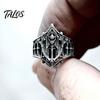 Retro Church Band Vintage Gothic Ring for Men, Hollow Engraved Architecture Statement Band, Dark Style Punk Finger Jewelry Daily Wear Parties Durable