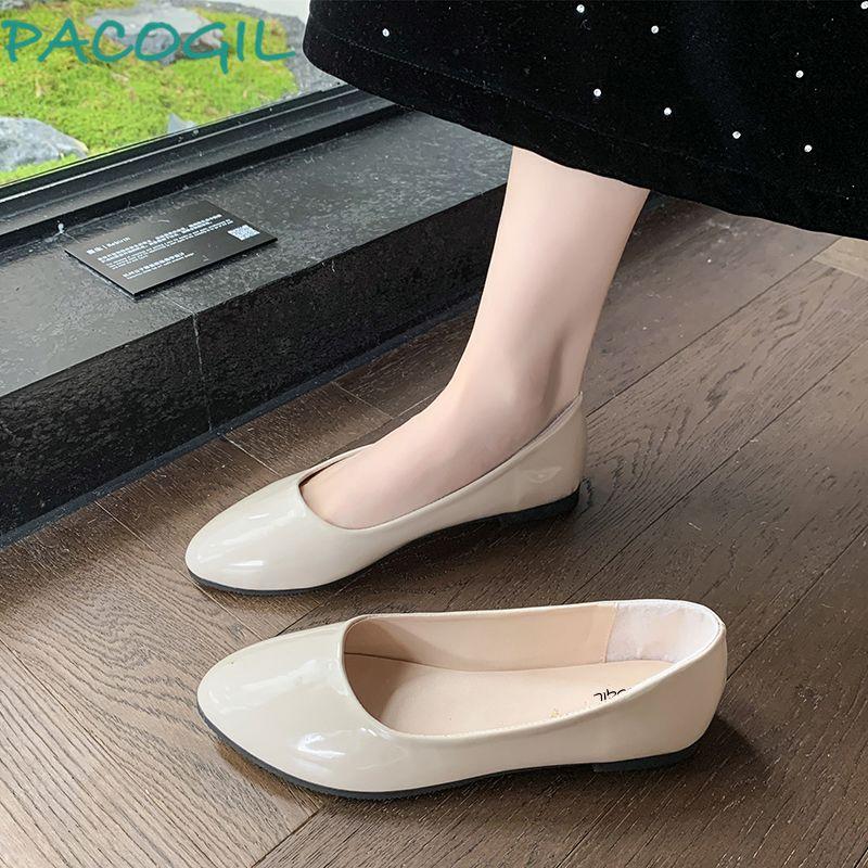 Professional Pumps, Slip-Resistant Round-Toe Work Patent Leather Low-Cut Oversized Flat Shoes, Fashionable Women s Footwear 33