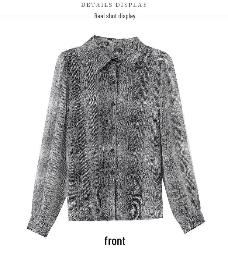 Brand Luxury Silk Chiffon Blouse: 2025 Spring/Autumn Women's Slim-Fit Long-Sleeve Top