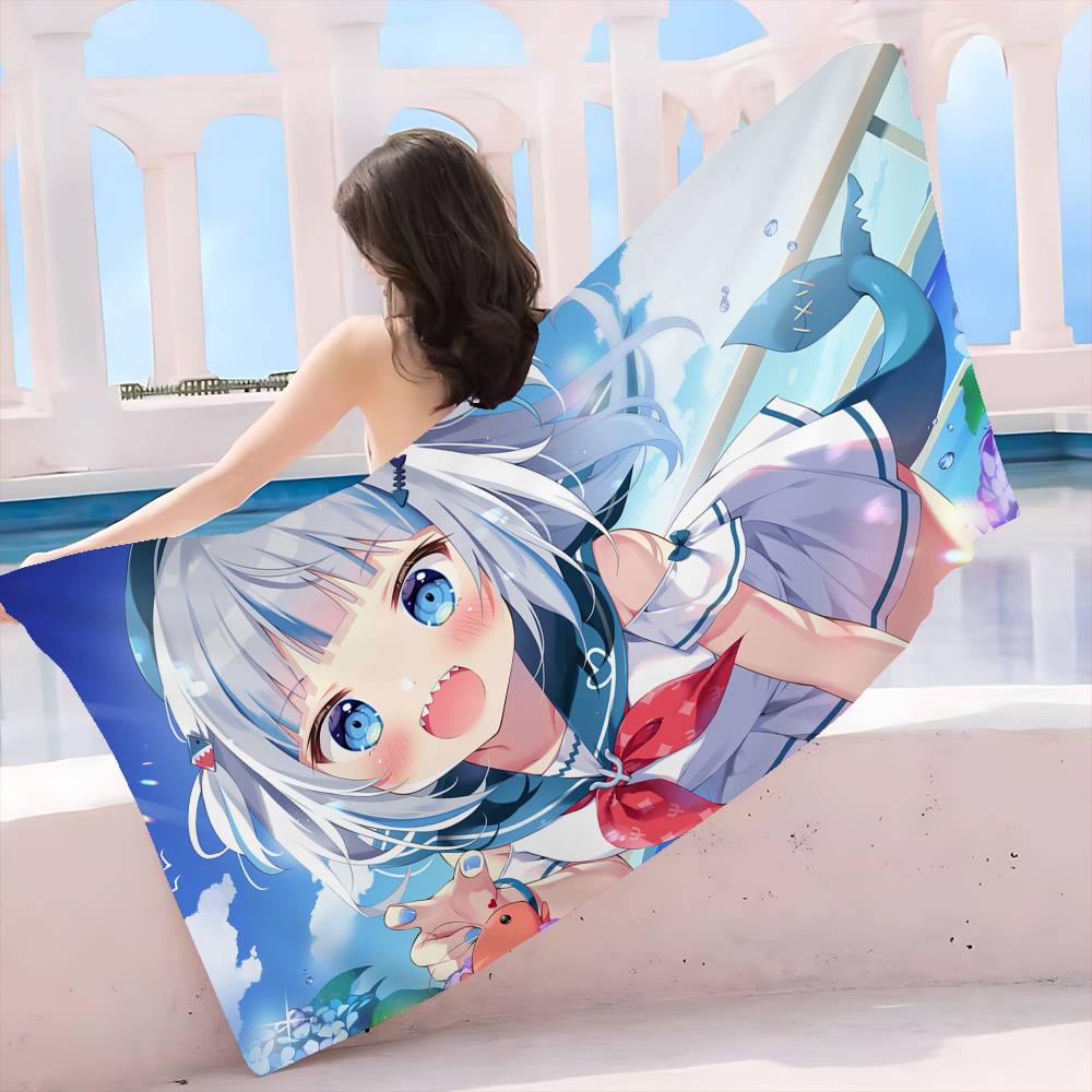 Cartoon Girl G-Gawr G-Gura Big Microfiber Beach Towels Quick Dry Towel Sand Beach Towels Pool Towel for Travel Swim Pool Yoga