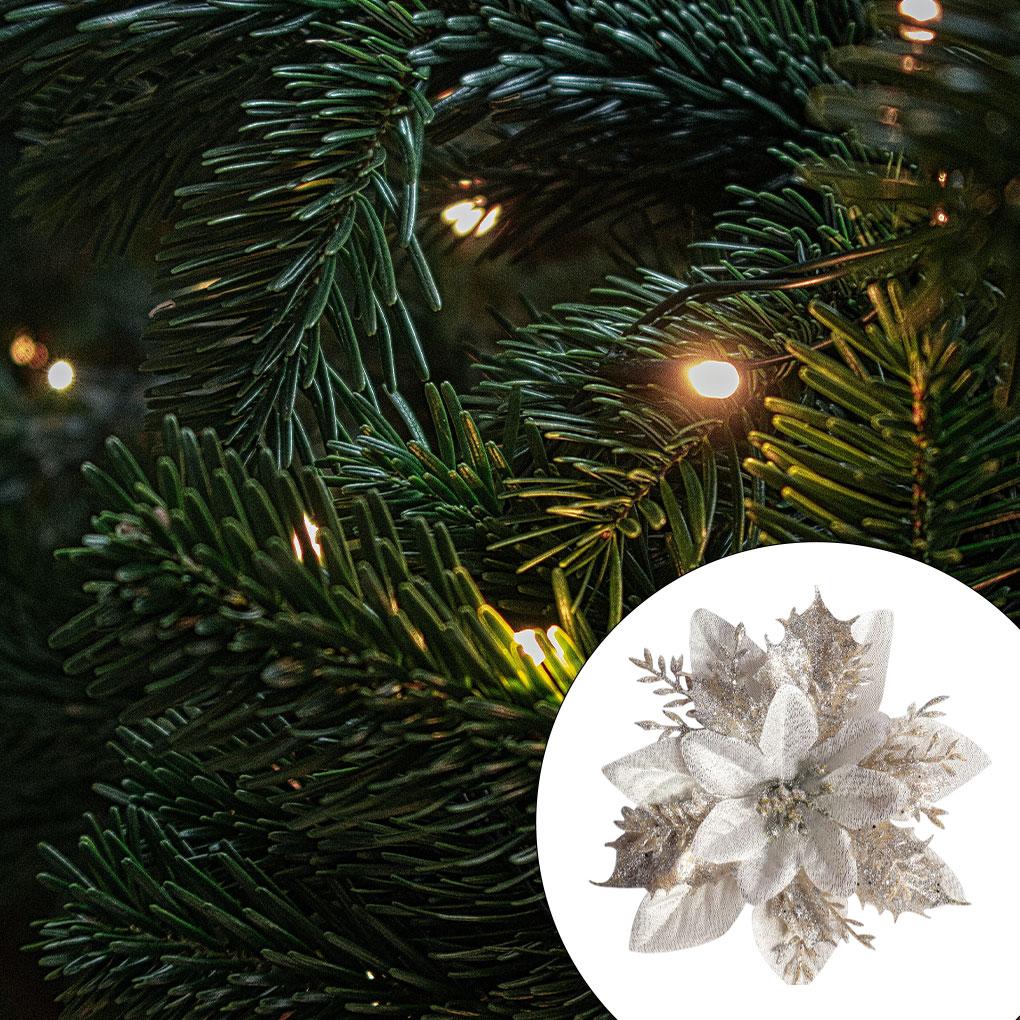 Flori artificiale de Crăciun cu sclipici Ornament de pom de Crăciun strălucitor Decor de petrecere Recuzită Sufragerie de acasă