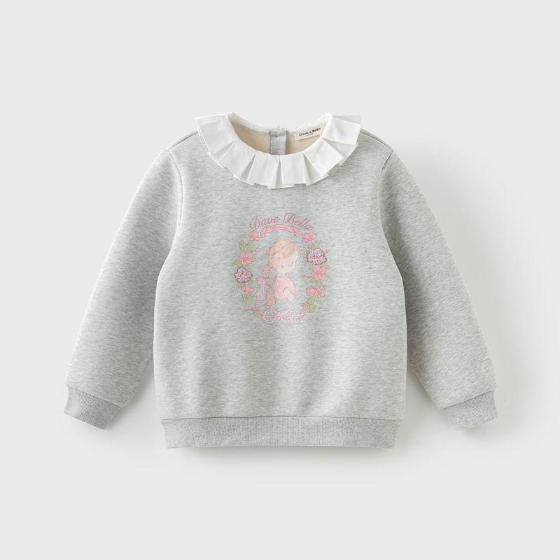 David Bella Girls  Fleece Sweatshirt 2026 Winter New Children s Top Children s Clothing Girls  Base Layer Clothing Autumn and Winter Gray [Spot] 120