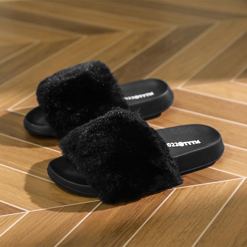 

Mao Mao slippers wear new INS casual thick bottom one-word plush slippers 36 чёрный