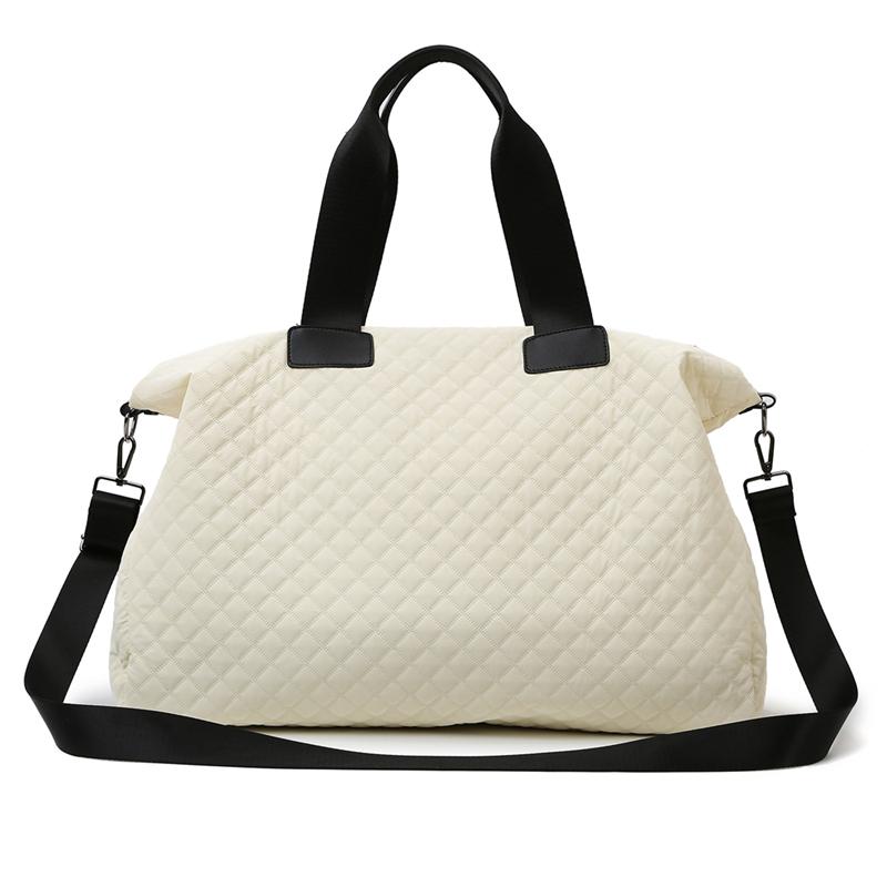 Women's Large Capacity Quilted Travel Duffel Bag with Rhombus Pattern,Solid Color Overnight Bag with Multiple Pockets, Women's Leisure Tote Bag