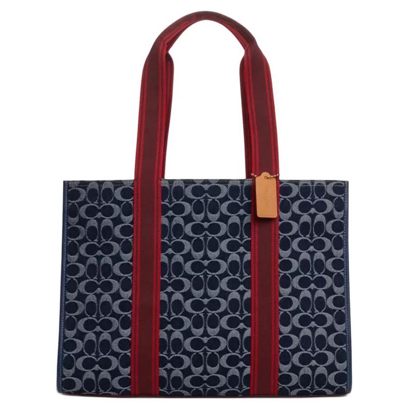 

COACH handbag Denim Smiths 42 brand letter printed snap closure, denim and leather, Tote bag, Tote bag, shopping bag, handbag, large size, women s синій