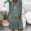Summer Womens 3d Printed Polyester Vneck Midi Dress With Short Sleeves For Casual Wear