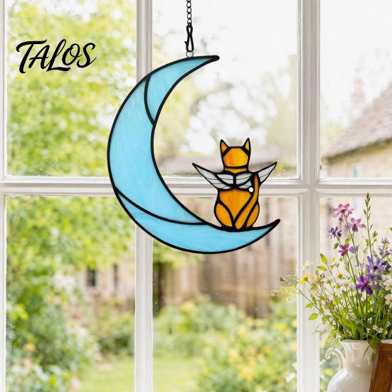 Cat Gift for Home Acrylic Hanging Pendant with Chain, Animal Ornament Window Light Translucent Wall Decor, Cute Lover Room Decoration