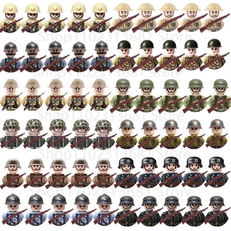 20Pcs/Set WW2 Military Soldier Array Soviet US UK France Japan Canada Italy China Building Blocks Action Figure Bricks Kids Toy