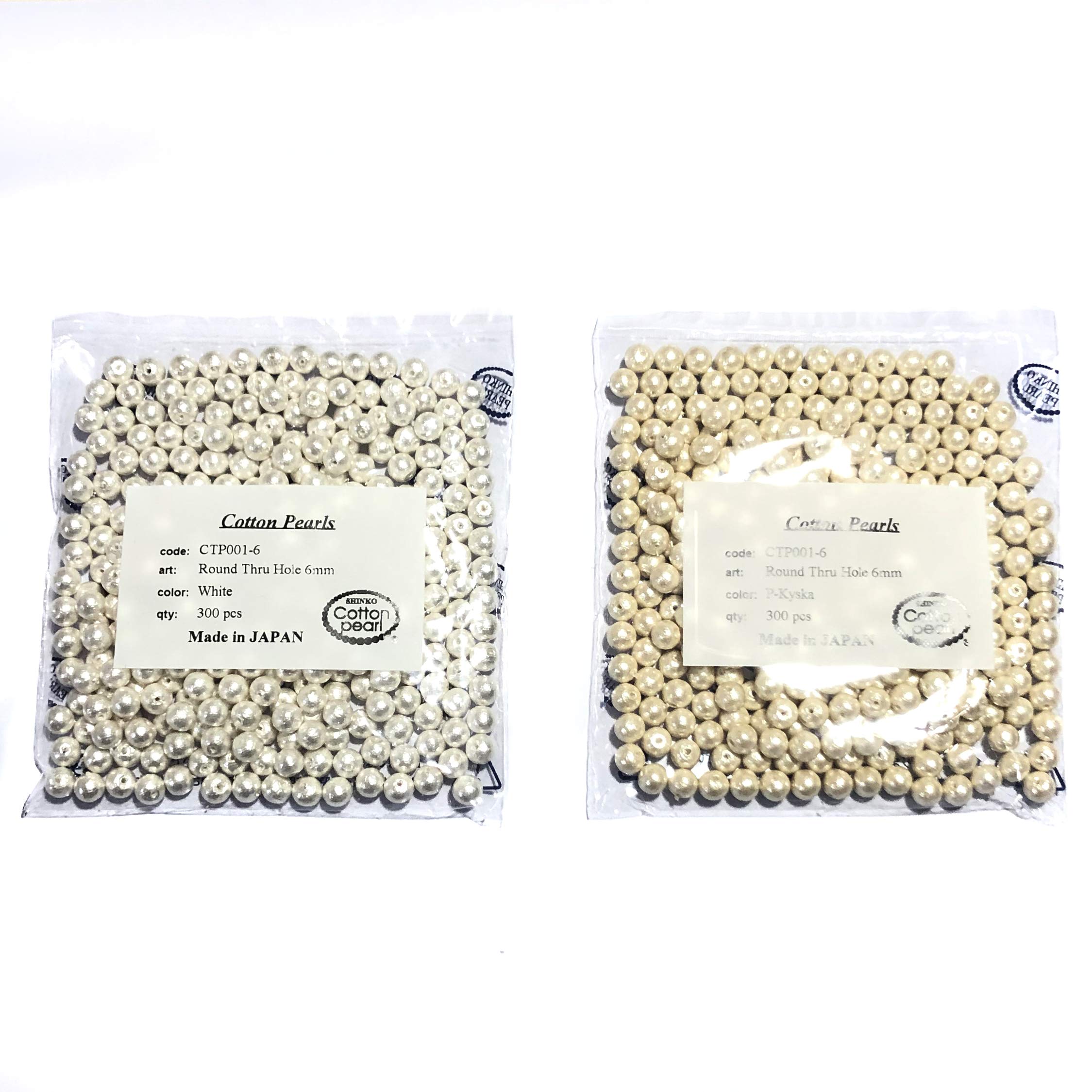 

Cotton Pearl Round Double Hole 6mm Large Bag (300 Pieces) (White)